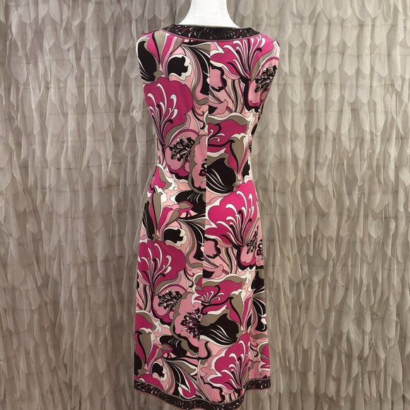 Tahari ASL Pink Sleeveless V-Neck Floral Dress | Women's Size 6 - Picture 4 of 9